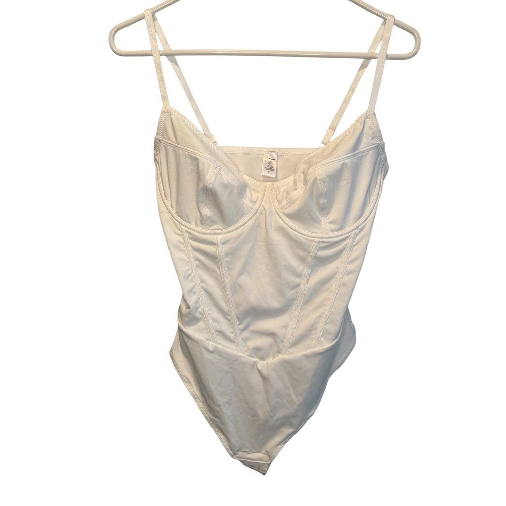 Popilush Womens White Bodysuit Corset Underwire Shapewear L NEW